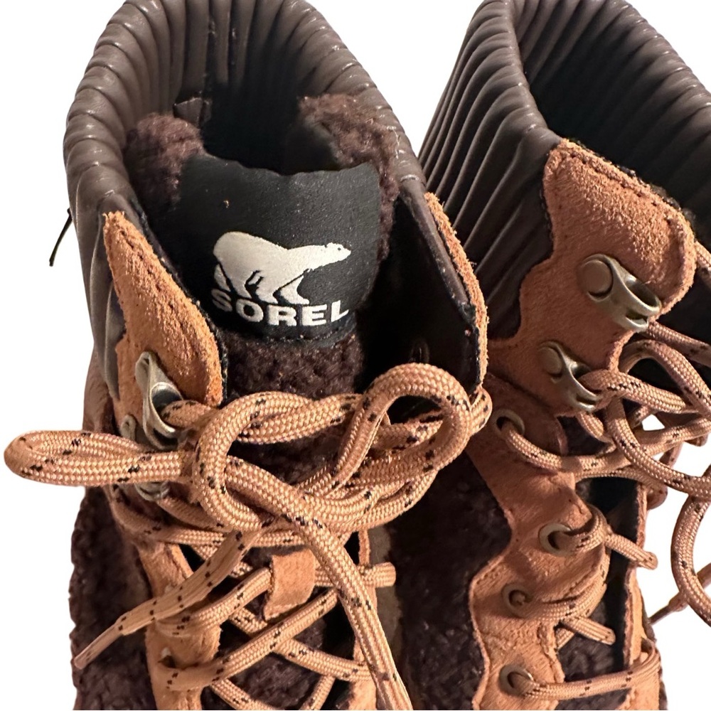 Sorel Brex Heel Cozy Lace Waterproof Leather Women's Booties Tan/Black US 9 NWT - Picture 8 of 15
